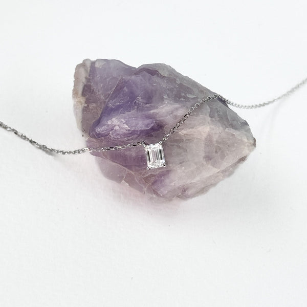 Equi Emerald solitaire 0.5 ct lab grown diamond necklace in 18k white gold