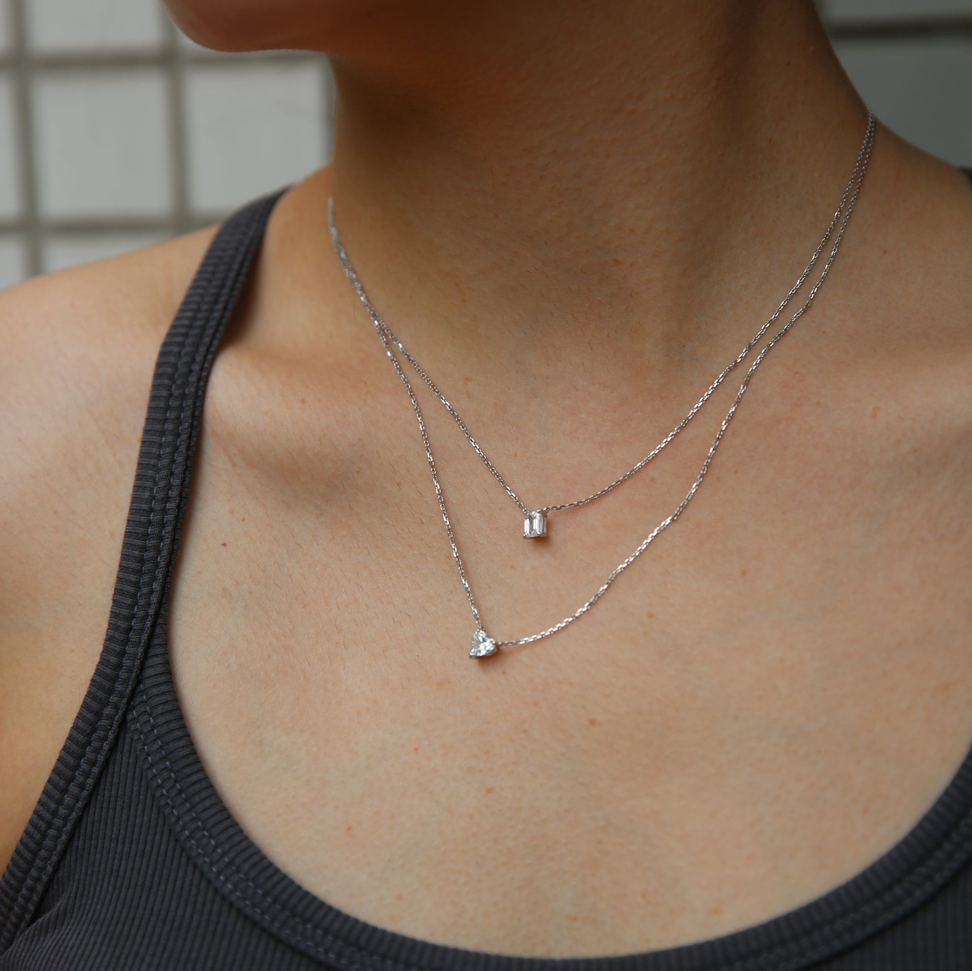 Equi Heart and Emerald solitaire 0.5 ct lab grown diamond necklace in 18k white gold