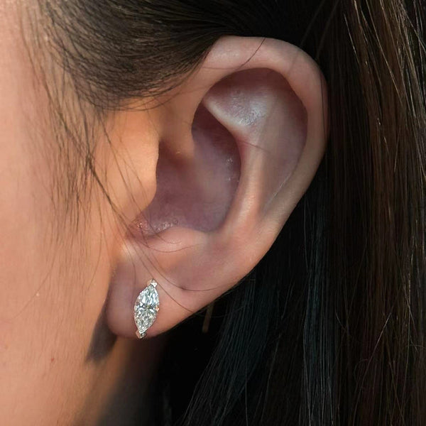 Equi Marquise solitaire 0.5 ct lab grown diamond earring in 18k white gold