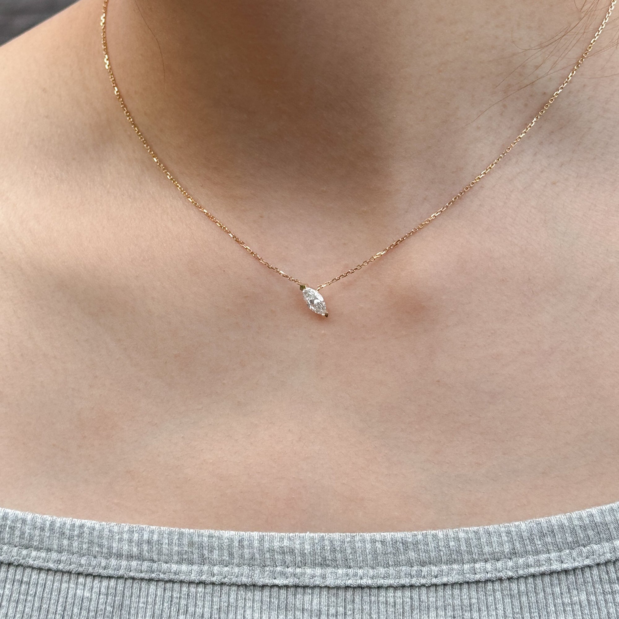 Equi Marquise solitaire 0.5 ct lab grown diamond necklace in 18k gold