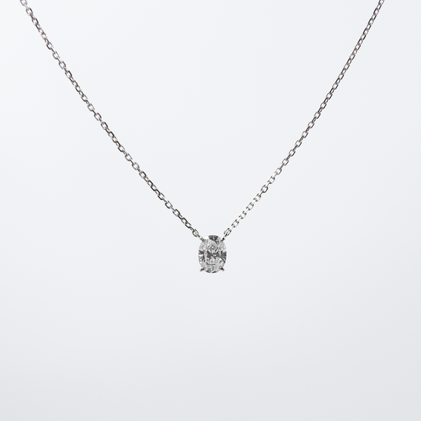 Equi Oval solitaire 0.5 ct lab grown diamond necklace in 18k white gold