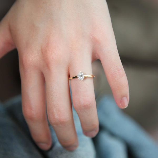 Equi oval solitaire 0.5 ct lab grown diamond ring in 18k gold